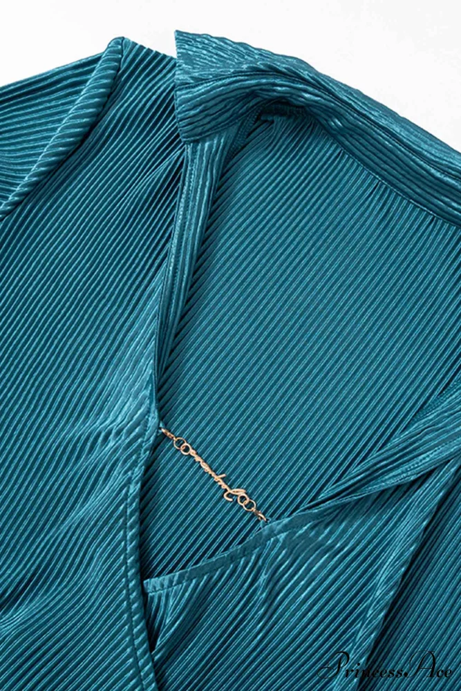 Pleated Lapel Mini Dress with Low Cut - Image 6