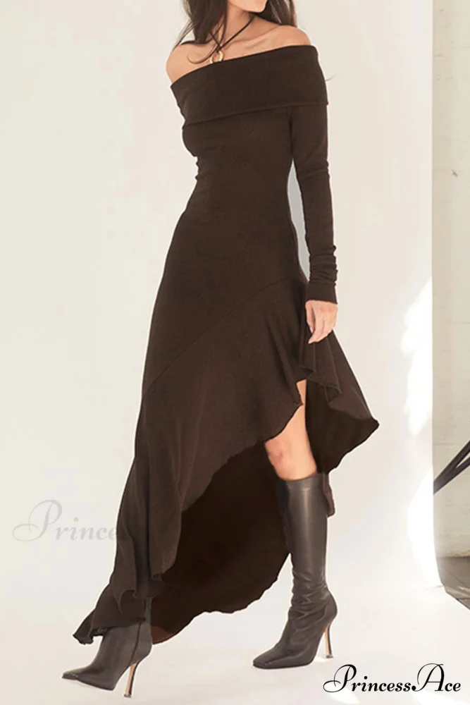 Off Shoulder Ruffle Hem Knit Dress - Image 2
