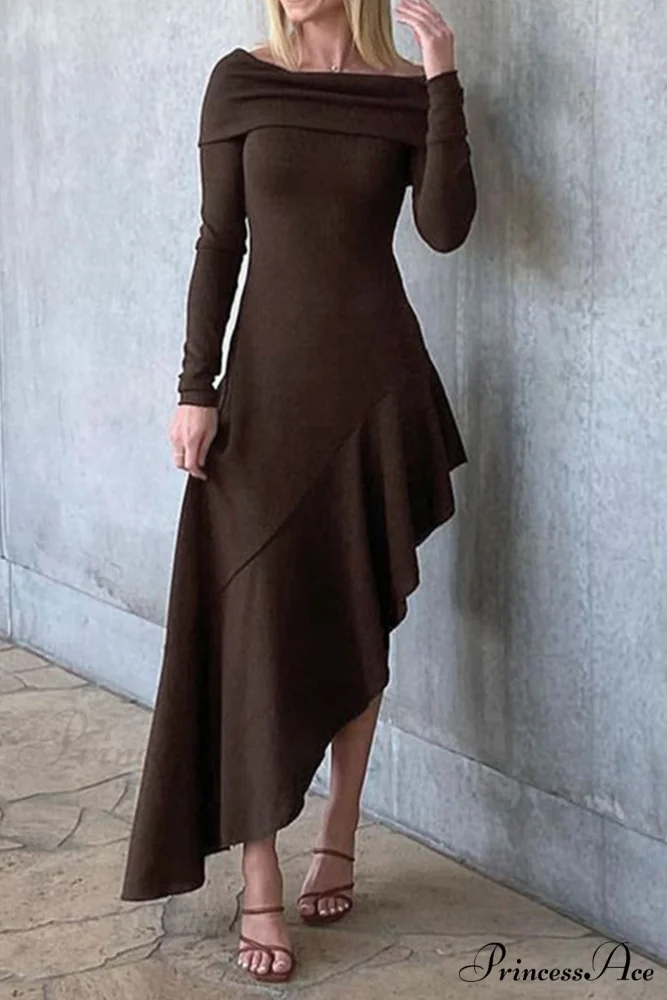 Off Shoulder Ruffle Hem Knit Dress - Image 4
