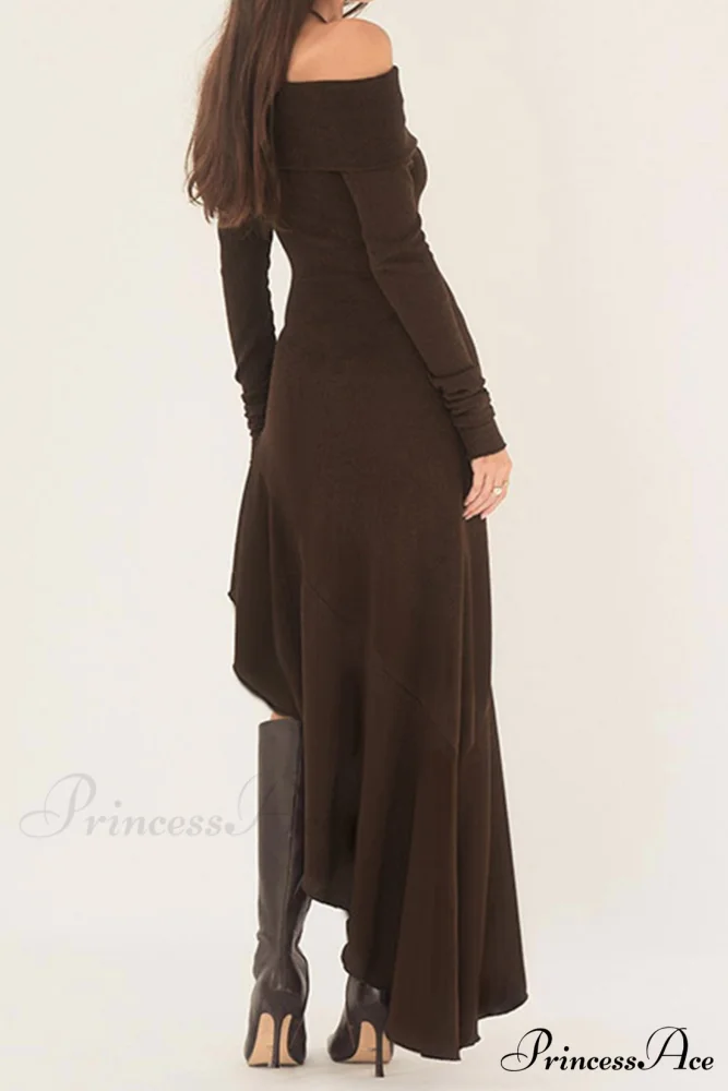 Off Shoulder Ruffle Hem Knit Dress - Image 5