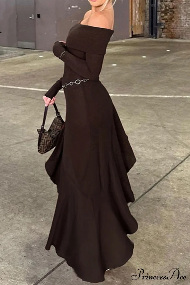 Off Shoulder Ruffle Hem Knit Dress - Image 6