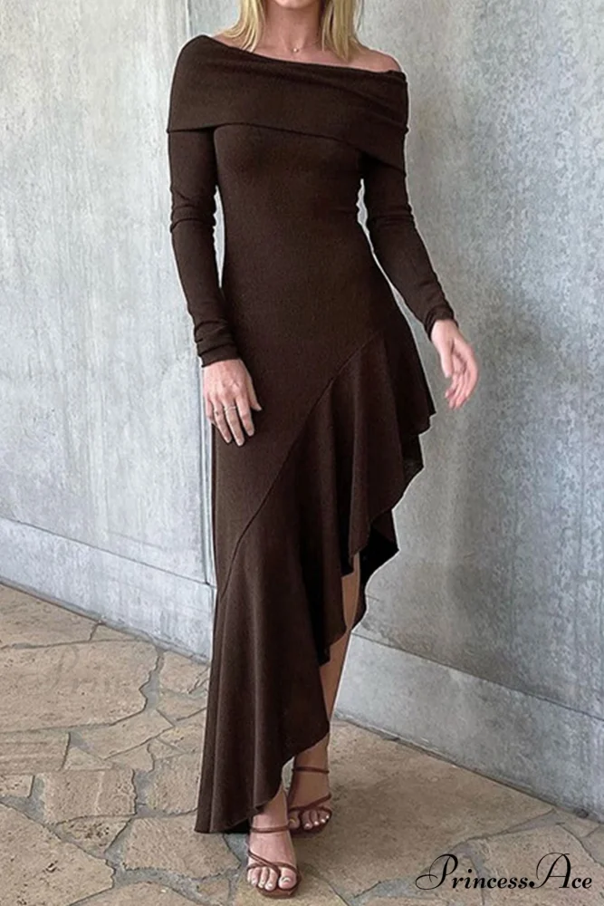Off Shoulder Ruffle Hem Knit Dress - Image 7