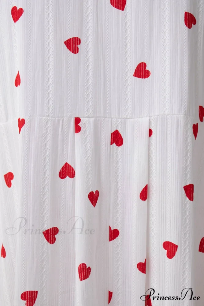 Heart Print Puff Sleeve Cotton Dress - Image 7
