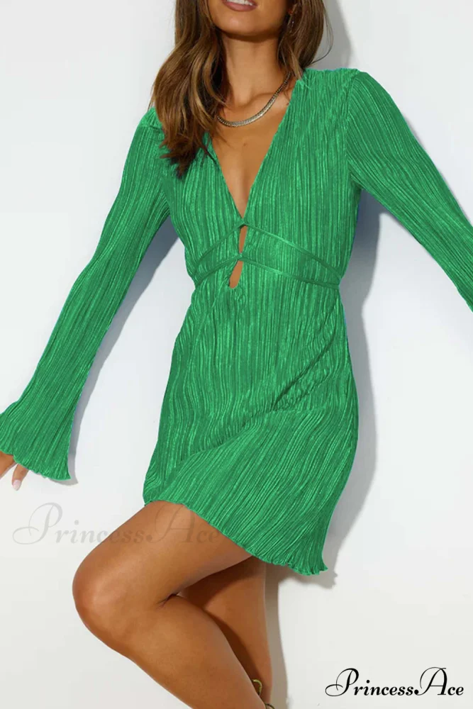 Pleated Flares Sleeve Mini Dress with Tie-up - Image 11