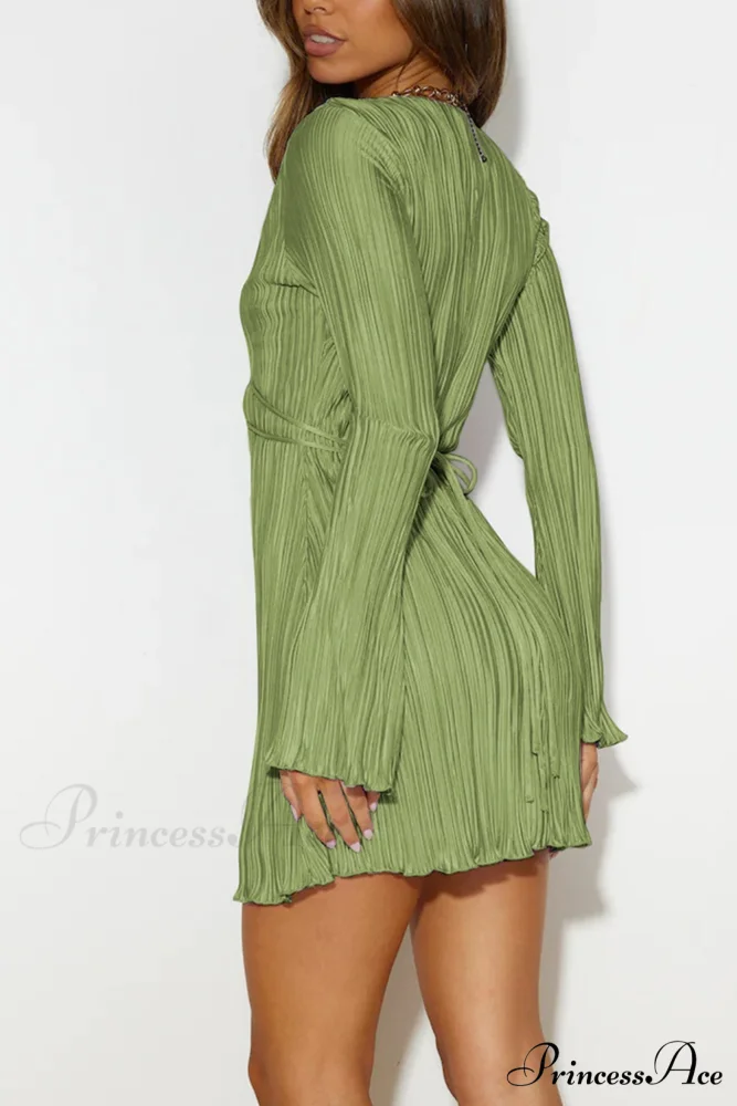 Pleated Flares Sleeve Mini Dress with Tie-up - Image 26