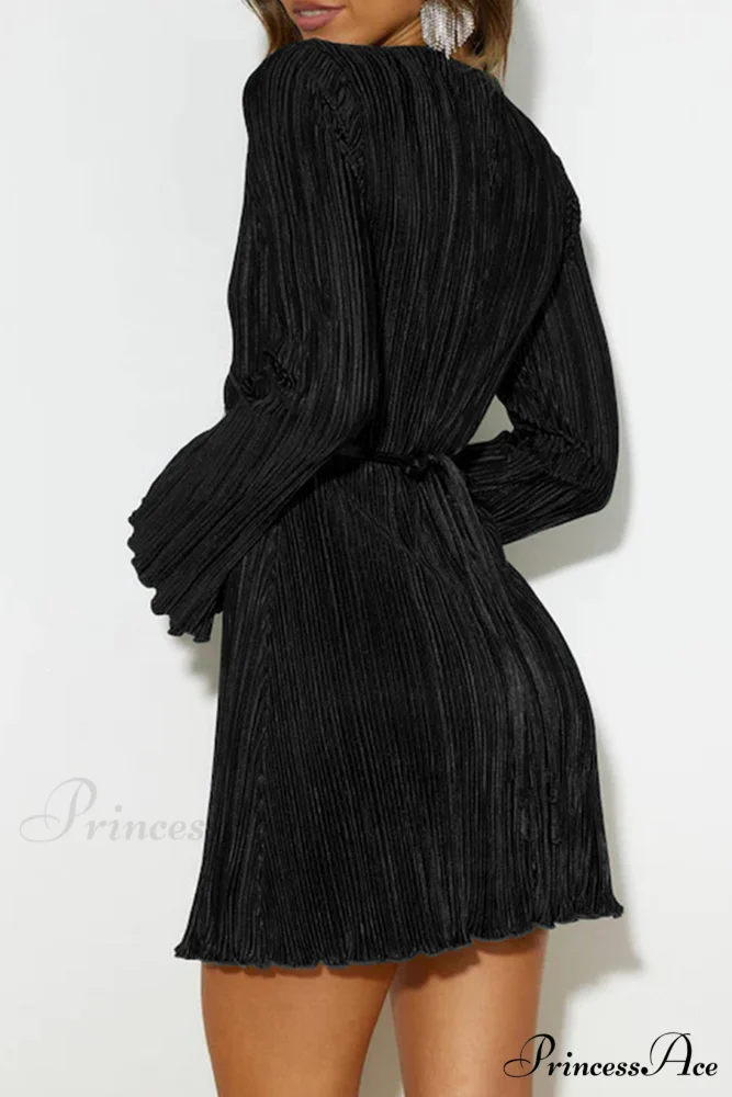 Pleated Flares Sleeve Mini Dress with Tie-up - Image 8