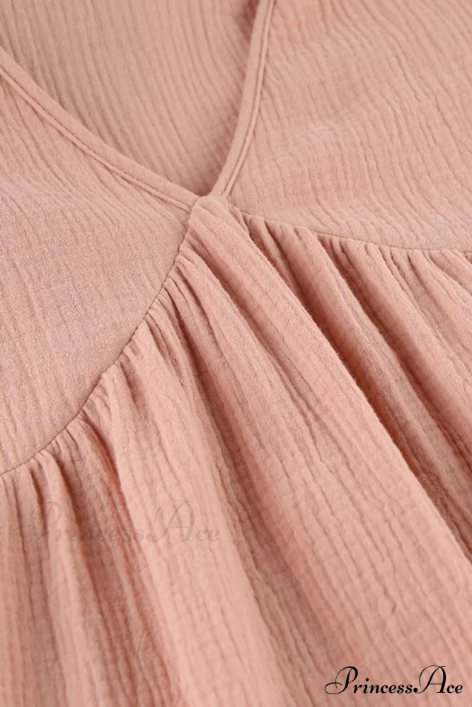 Crepe V Neck Puff Sleeve Loose Dress - Image 4