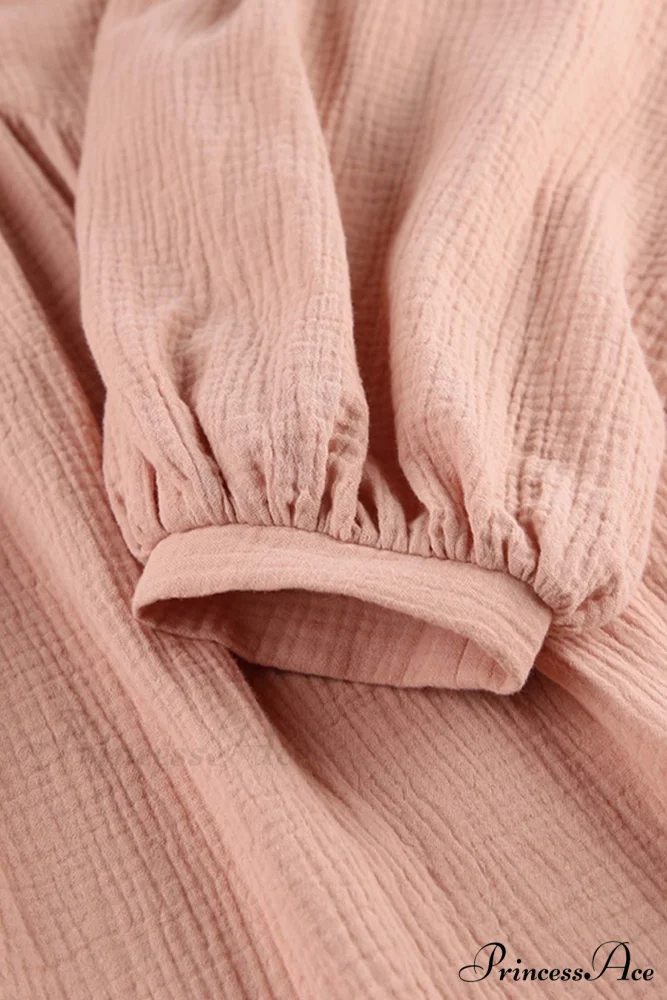 Crepe V Neck Puff Sleeve Loose Dress - Image 5