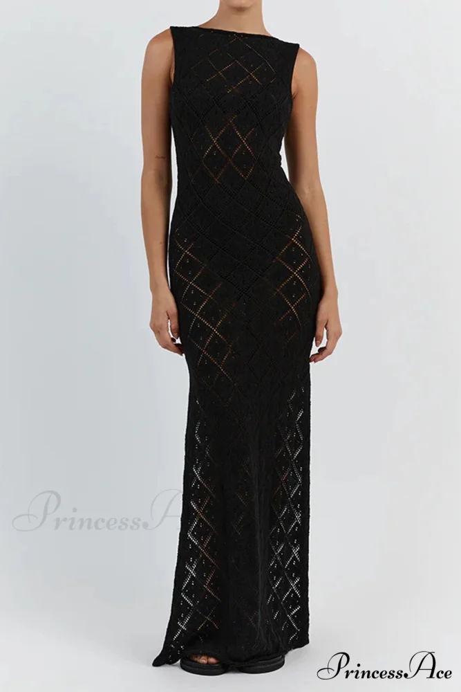 Crochet Hollow Out Knit Tank Dress with Rhombus Pattern - Image 11