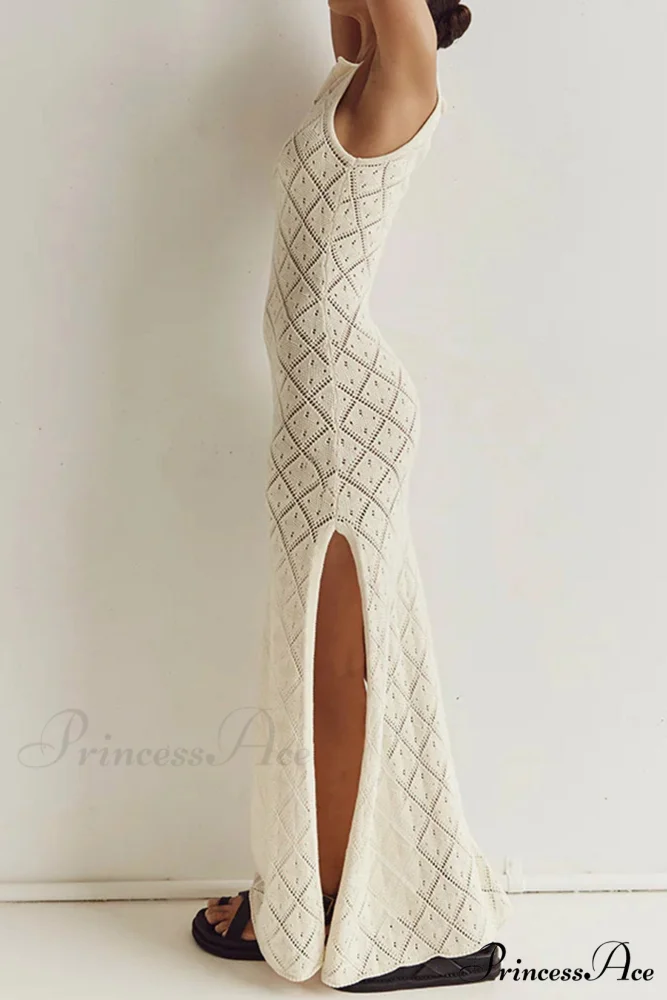 Crochet Hollow Out Knit Tank Dress with Rhombus Pattern - Image 2