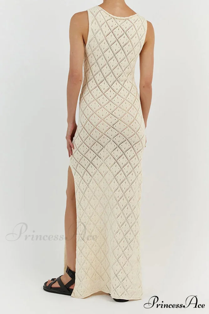 Crochet Hollow Out Knit Tank Dress with Rhombus Pattern - Image 3