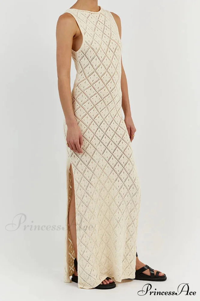 Crochet Hollow Out Knit Tank Dress with Rhombus Pattern - Image 5