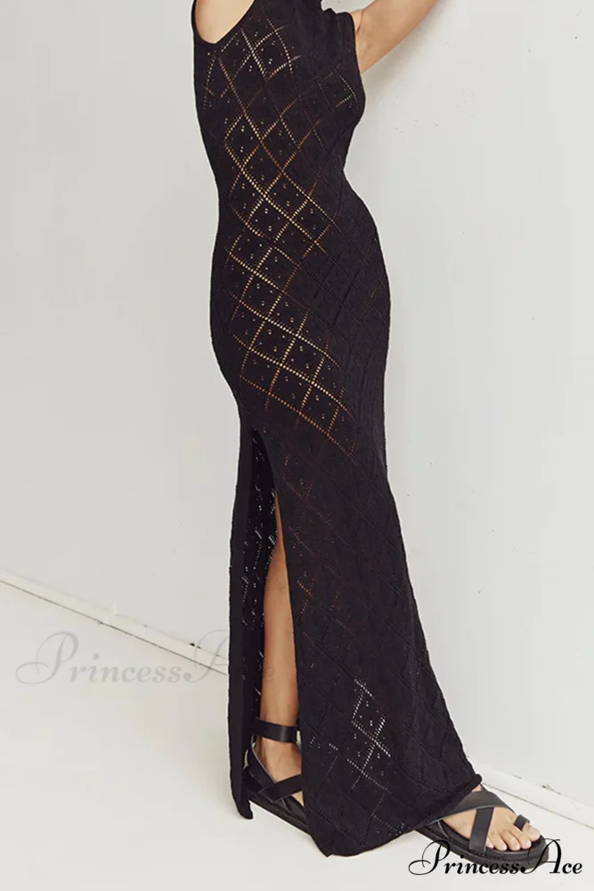 Crochet Hollow Out Knit Tank Dress with Rhombus Pattern - Image 6