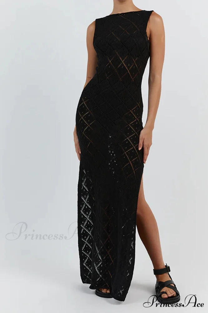 Crochet Hollow Out Knit Tank Dress with Rhombus Pattern - Image 7
