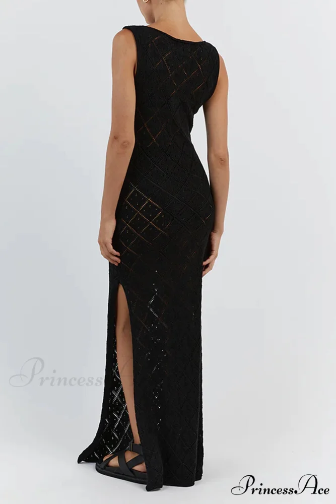 Crochet Hollow Out Knit Tank Dress with Rhombus Pattern - Image 8