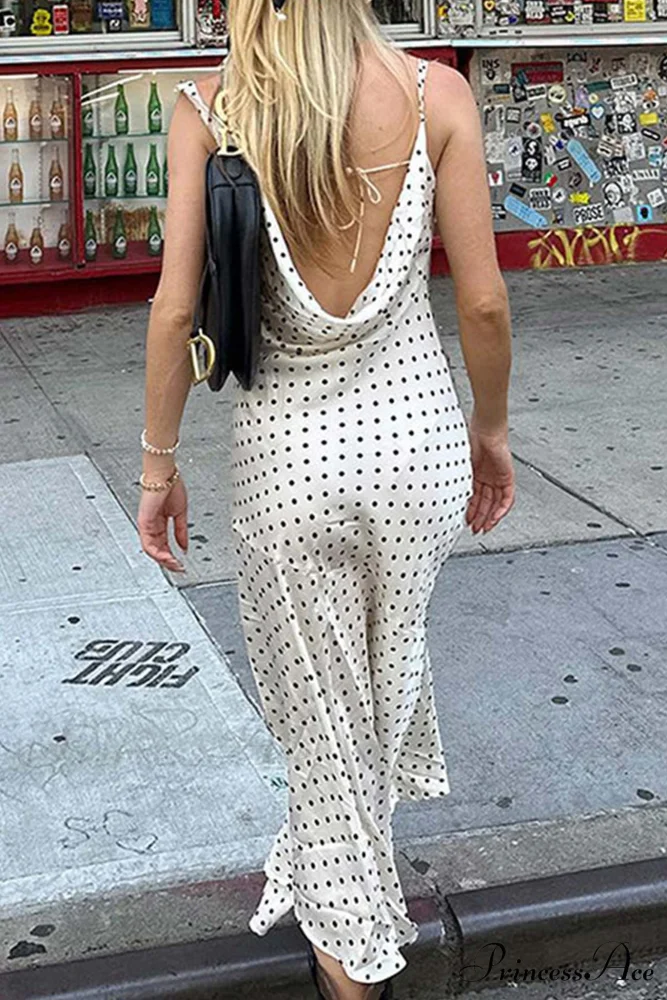 Cowl Neck Slit Dress with Polka Dots - Image 4
