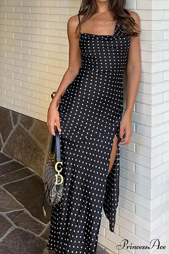 Cowl Neck Slit Dress with Polka Dots - Image 6