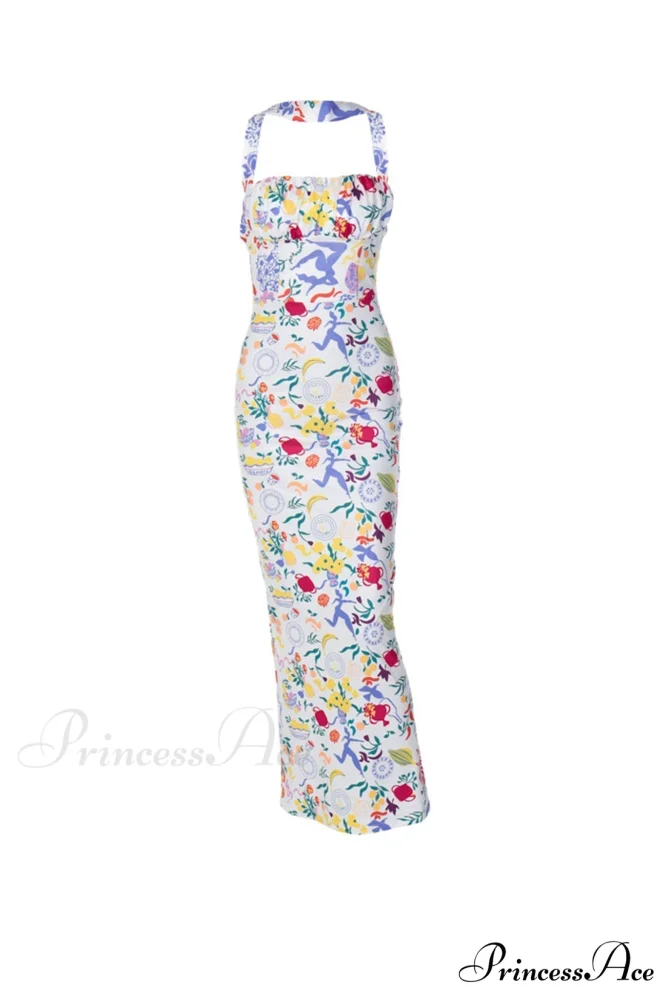 Print Halter Backless Dress in Multicolor - Image 8