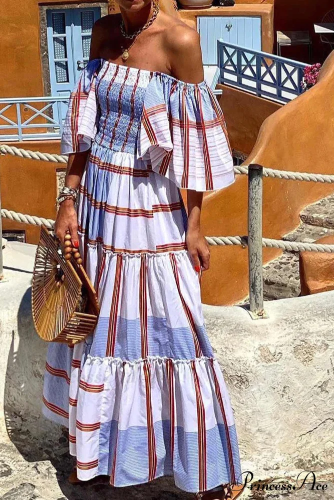 Striped Print Ruffle Sleeve Tiered Dress - Image 3