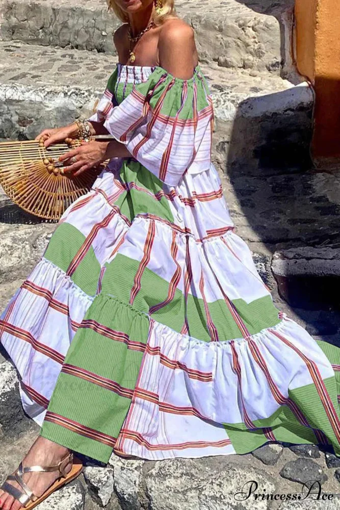 Striped Print Ruffle Sleeve Tiered Dress - Image 4