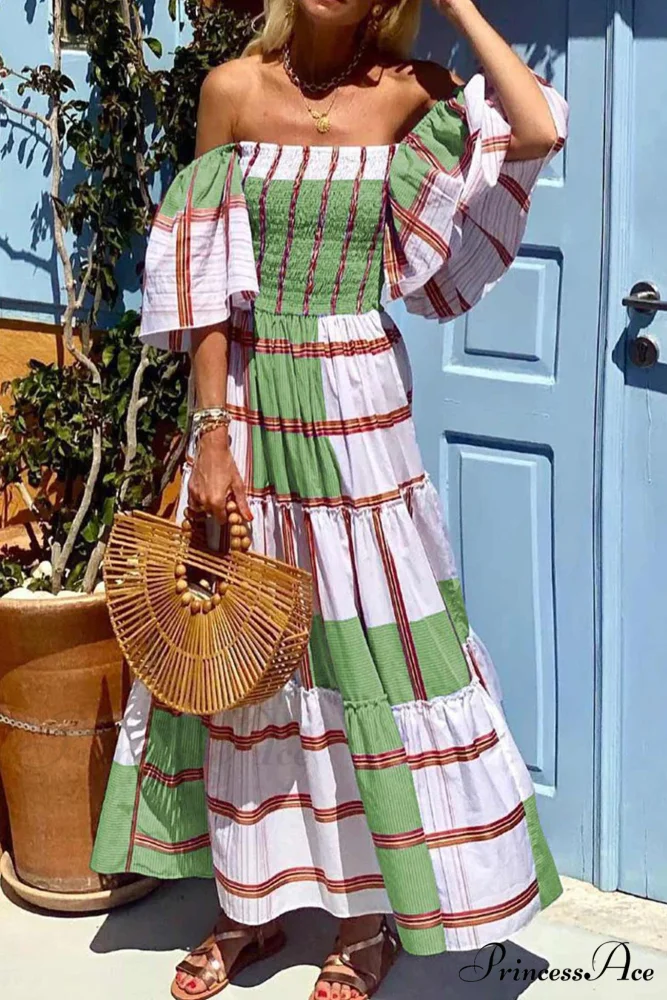 Striped Print Ruffle Sleeve Tiered Dress - Image 5