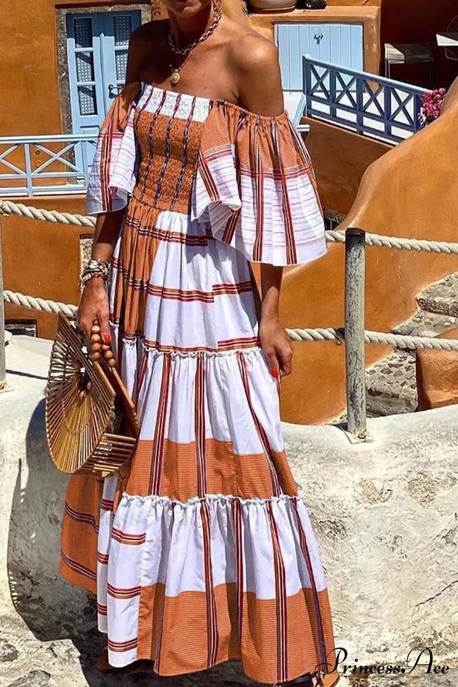 Striped Print Ruffle Sleeve Tiered Dress - Image 7