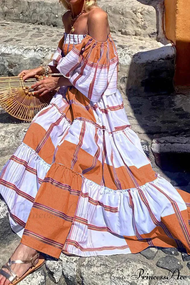 Striped Print Ruffle Sleeve Tiered Dress - Image 8