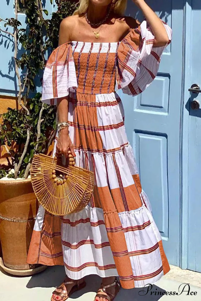 Striped Print Ruffle Sleeve Tiered Dress - Image 9