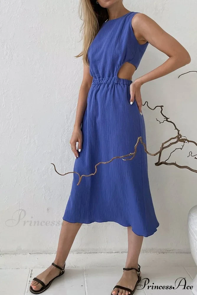 Pleated Tank Dress with Single-breasted Closure and Bare Waist - Image 10