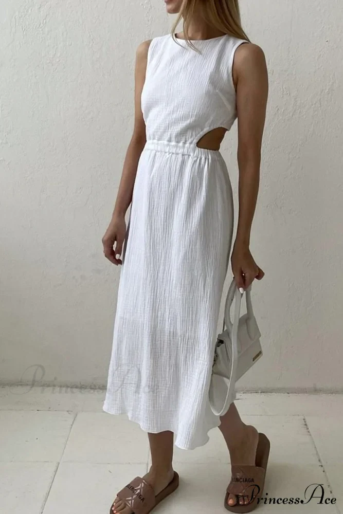 Pleated Tank Dress with Single-breasted Closure and Bare Waist - Image 11