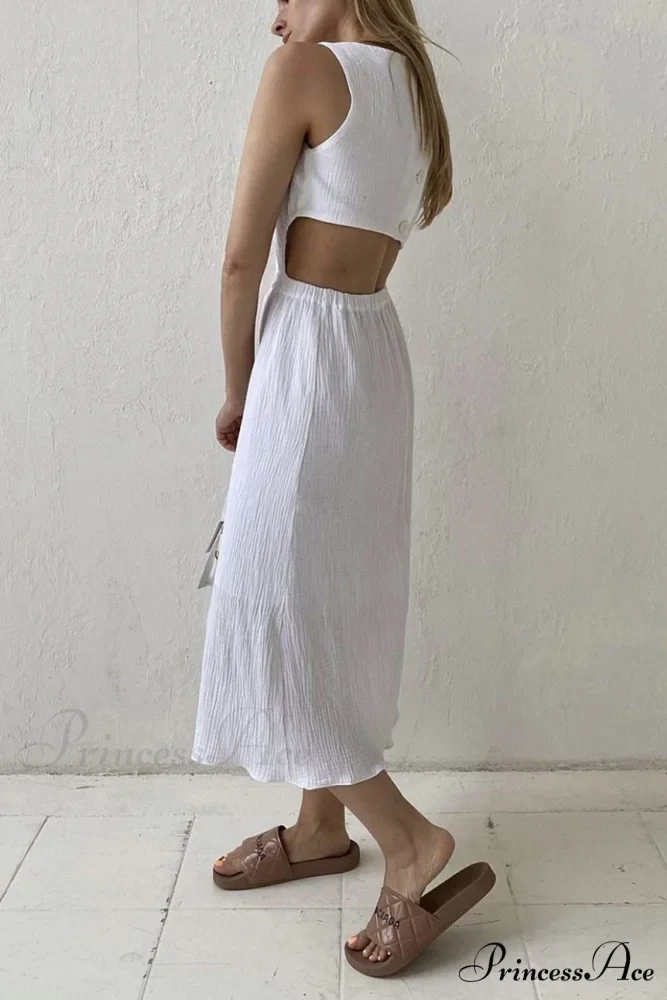 Pleated Tank Dress with Single-breasted Closure and Bare Waist - Image 12