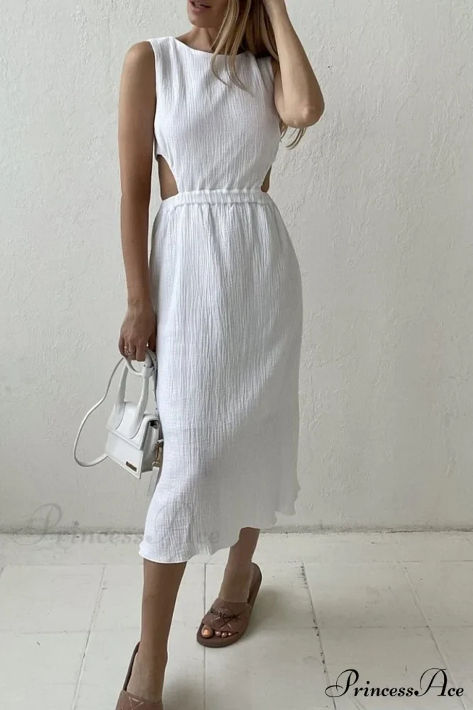 Pleated Tank Dress with Single-breasted Closure and Bare Waist - Image 13