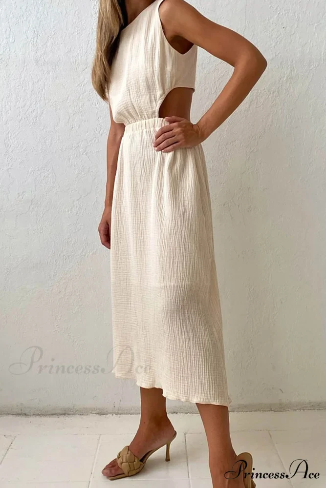 Pleated Tank Dress with Single-breasted Closure and Bare Waist - Image 2
