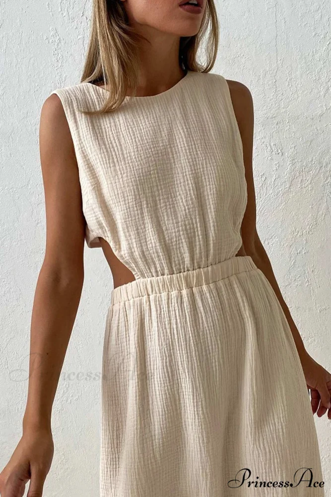 Pleated Tank Dress with Single-breasted Closure and Bare Waist - Image 4