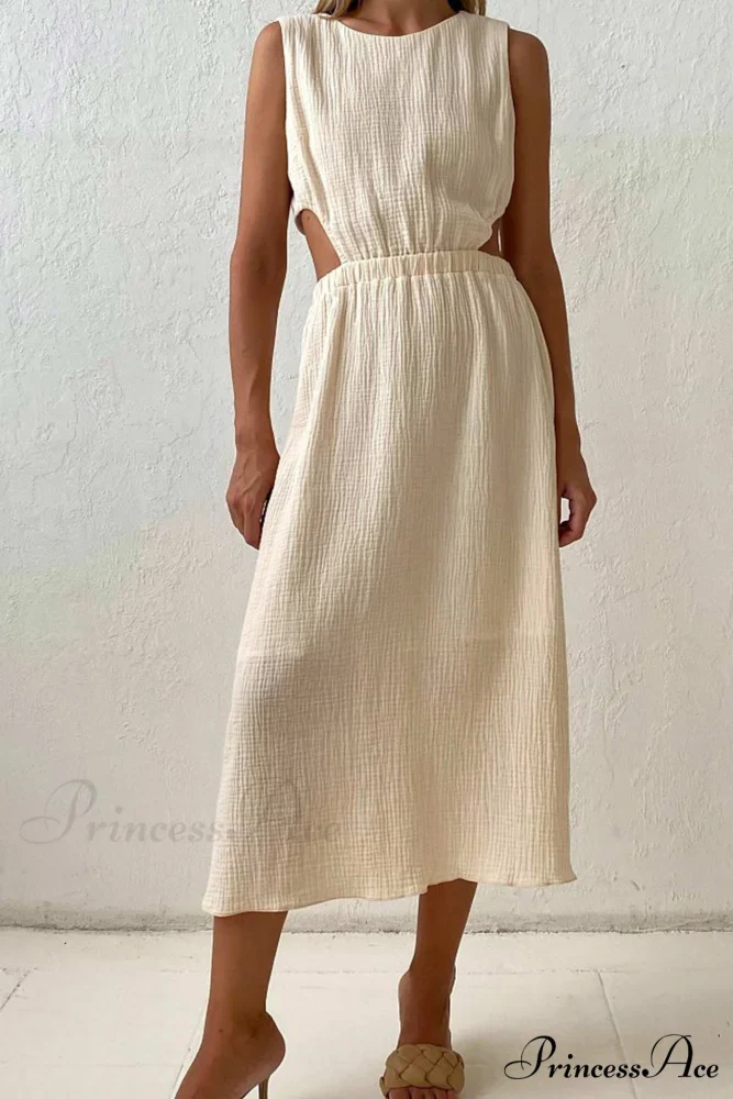 Pleated Tank Dress with Single-breasted Closure and Bare Waist - Image 5