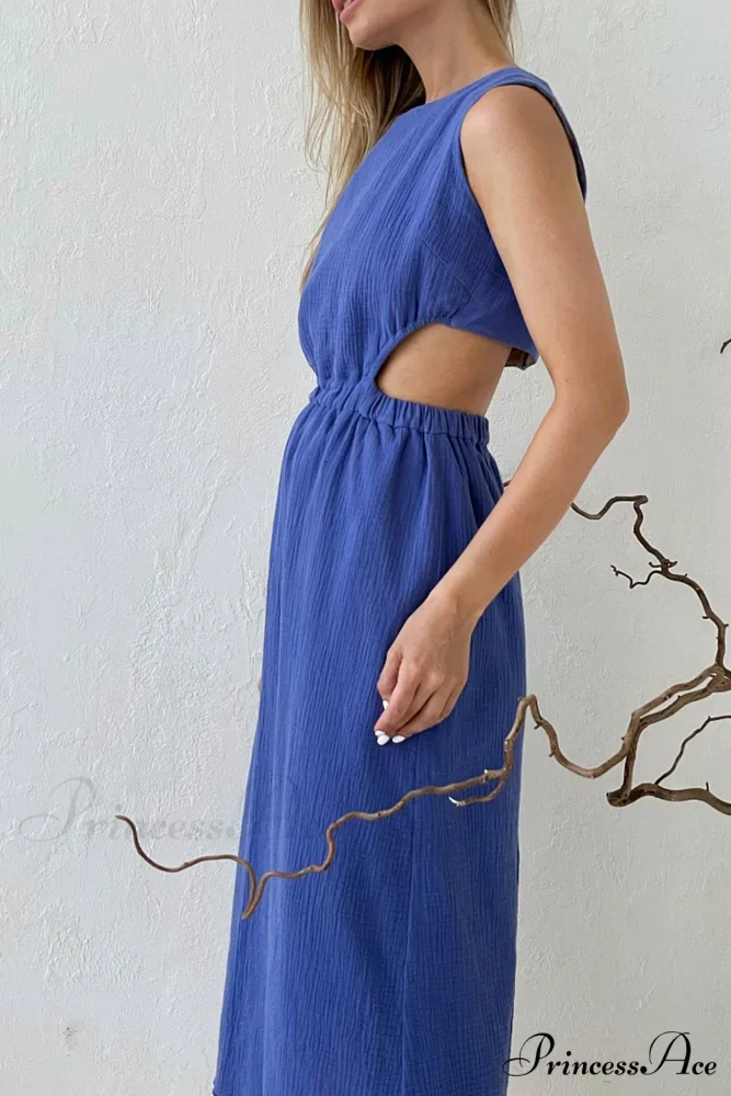 Pleated Tank Dress with Single-breasted Closure and Bare Waist - Image 6