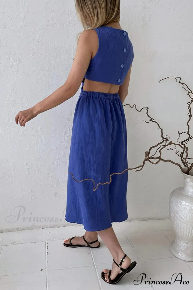 Pleated Tank Dress with Single-breasted Closure and Bare Waist - Image 7