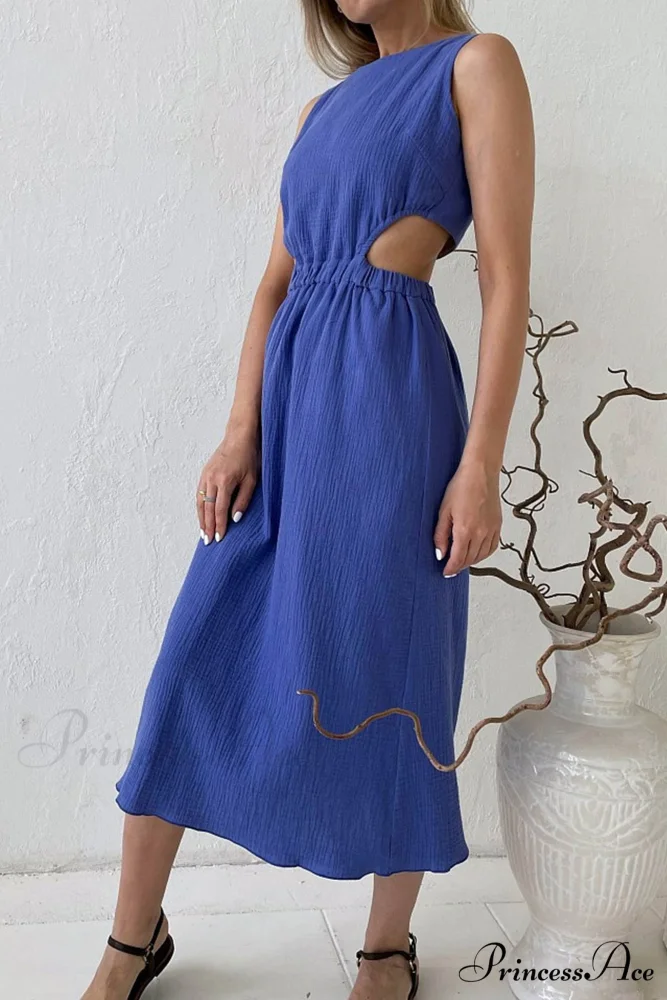 Pleated Tank Dress with Single-breasted Closure and Bare Waist - Image 8