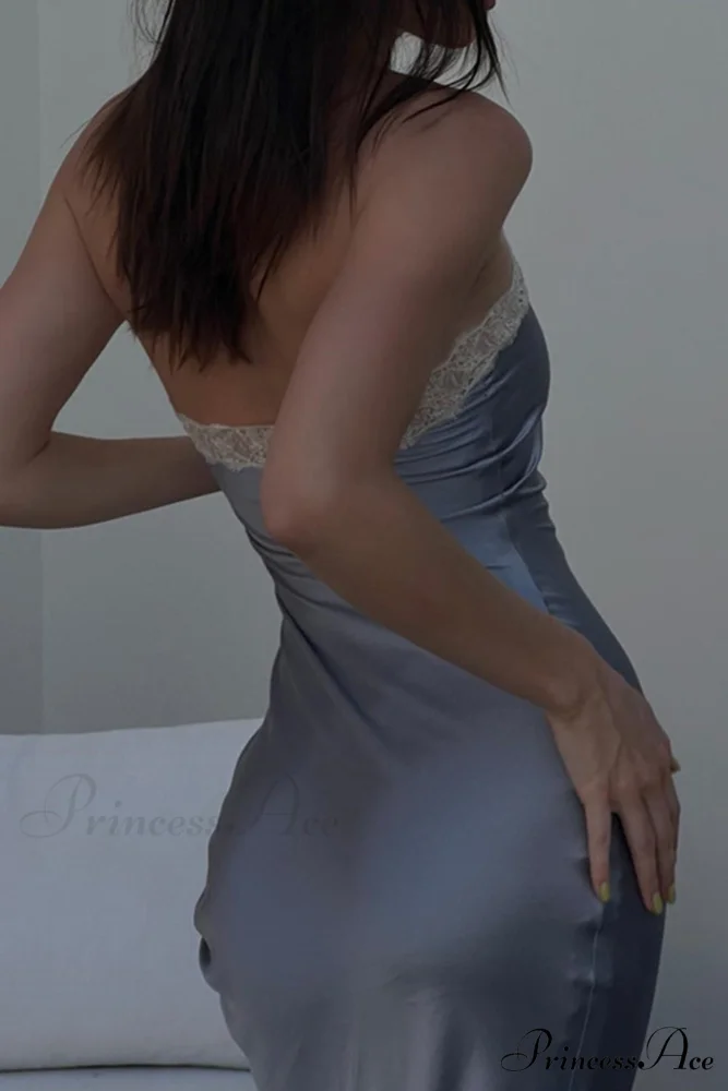 Satin Halter Lace Patchwork Dress - Image 2