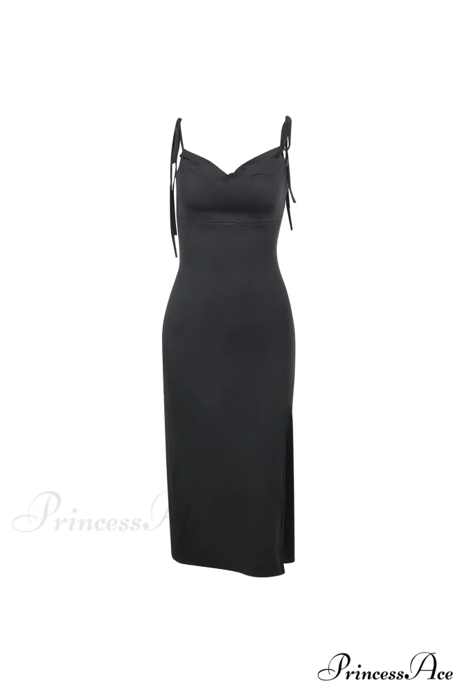 Cowl Neck Tie-straps Dress with Slit - Image 6