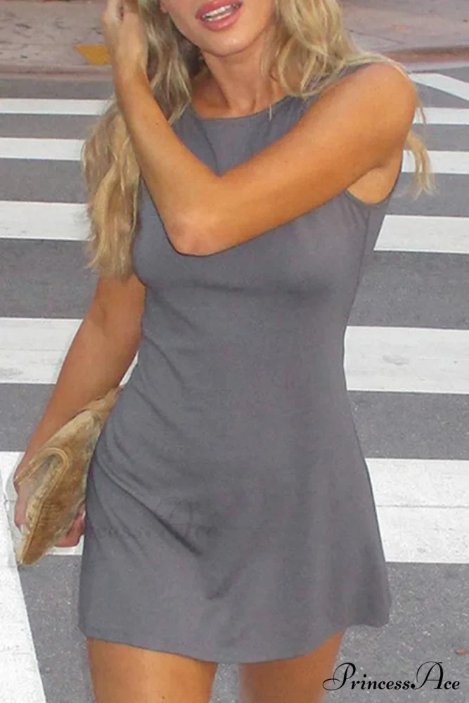 Grey Crew Neck Pack Hip Tank Dress - Image 2