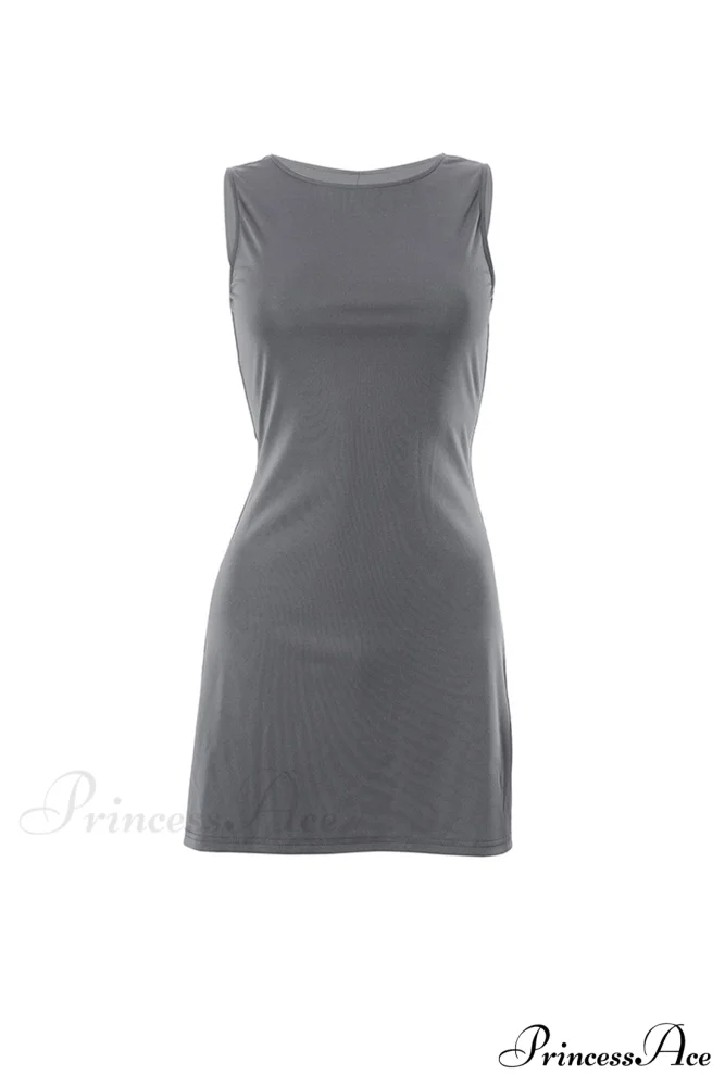 Grey Crew Neck Pack Hip Tank Dress - Image 7