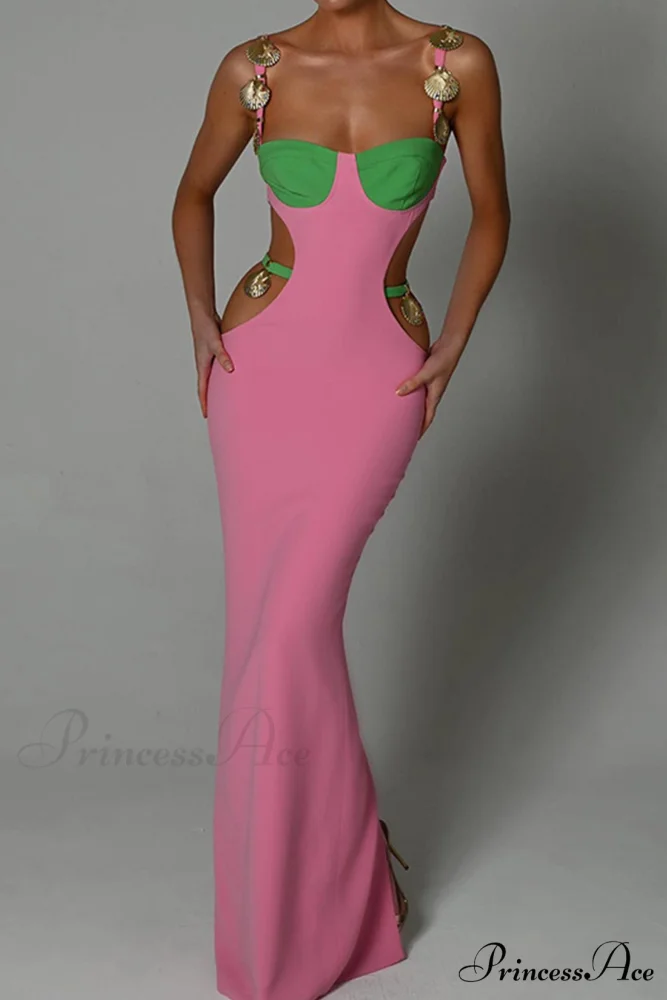 Cutout Slit Back Cami Dress with Contrast Detail - Image 2
