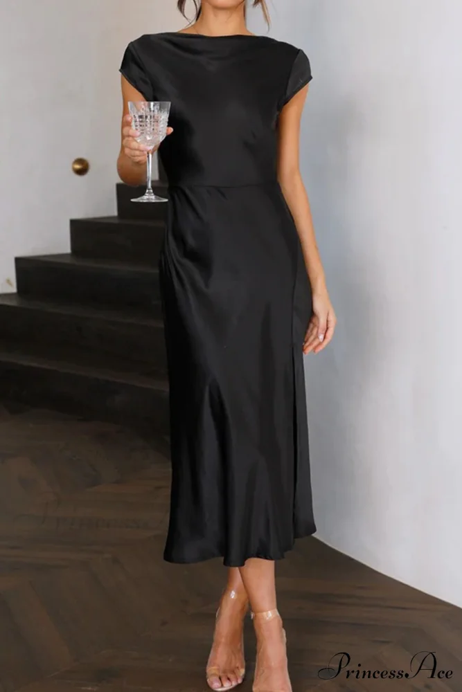 Satin Cowl Neck Dress with Twisted-back Slit - Image 11
