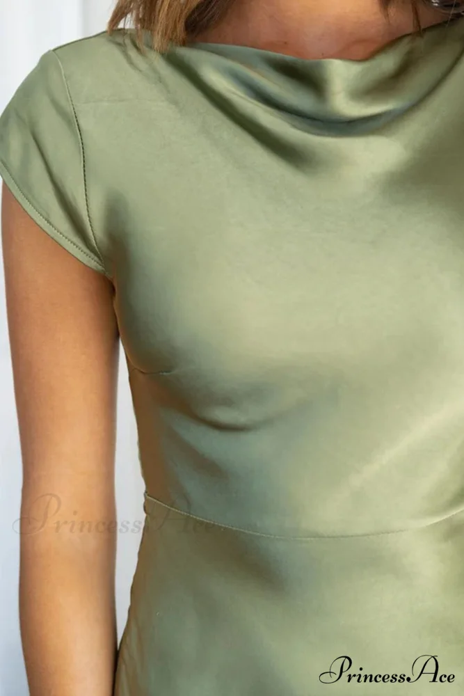 Satin Cowl Neck Dress with Twisted-back Slit - Image 9