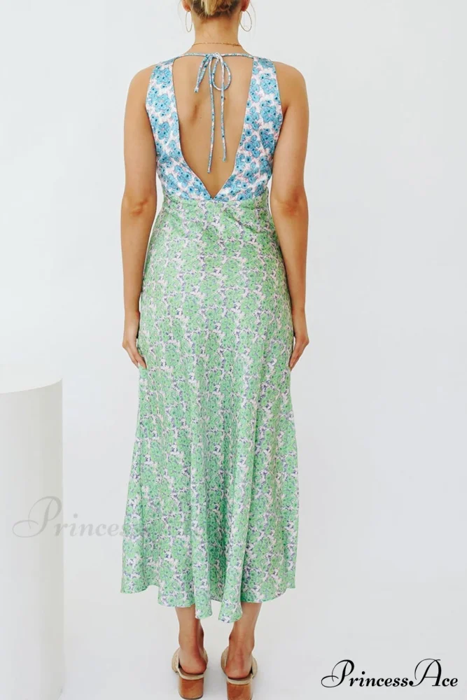 Floral Print V Neck Dress with Contrast Detail and Tie-back - Image 10