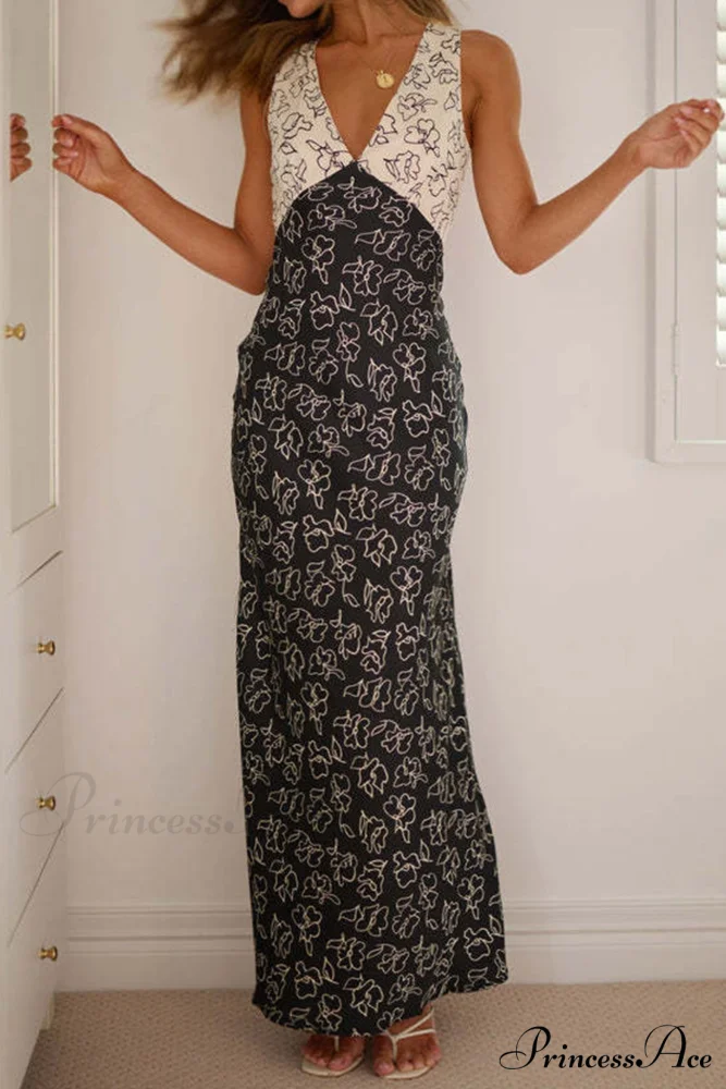 Floral Print V Neck Dress with Contrast Detail and Tie-back - Image 11