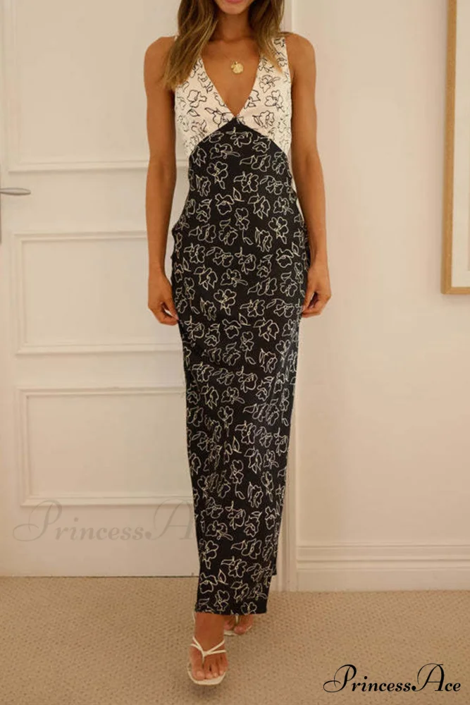 Floral Print V Neck Dress with Contrast Detail and Tie-back - Image 12