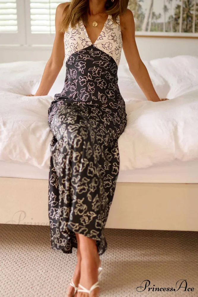 Floral Print V Neck Dress with Contrast Detail and Tie-back - Image 13