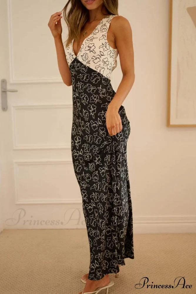 Floral Print V Neck Dress with Contrast Detail and Tie-back - Image 14